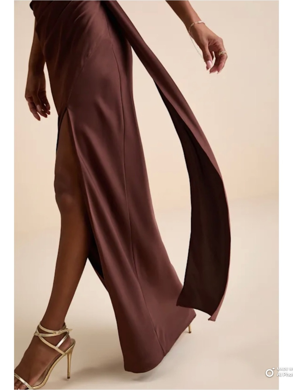 Lulus XS Signature Elegance Chocolate Brown Satin One Shoulder Maxi Dress NWT - Picture 6 of 17